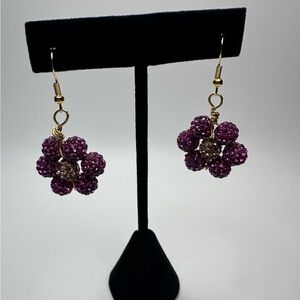 Elegant Fuchsia Crystal Flower Earrings